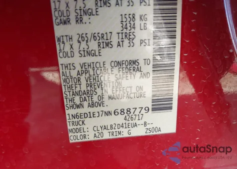 2022 Nissan Frontier Sv 4X2 from USA, damaged, VIN 1N6ED1EJ7NN688779